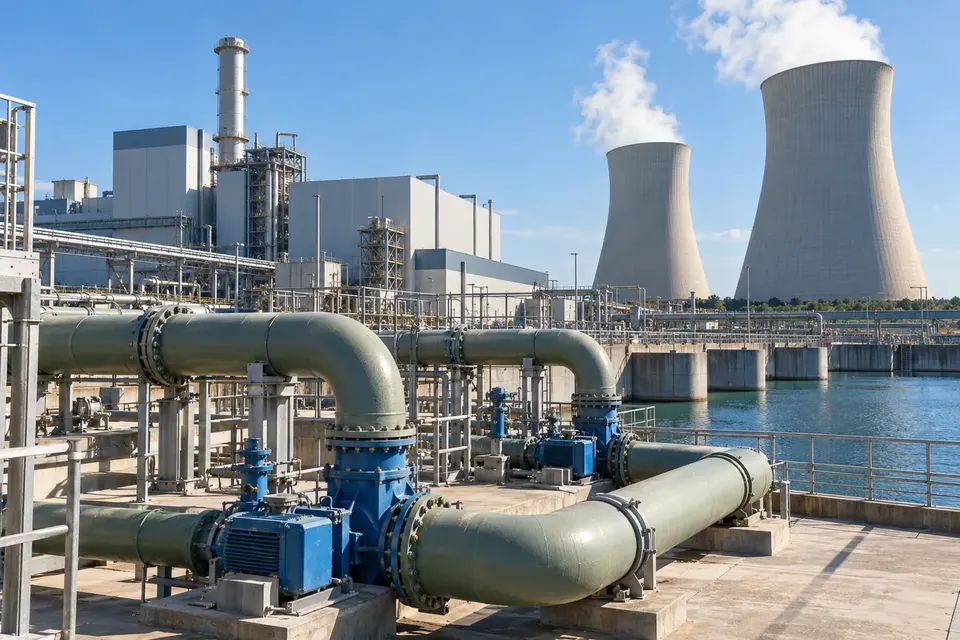 Power generation facility with cooling-water pipelines and cooling towers